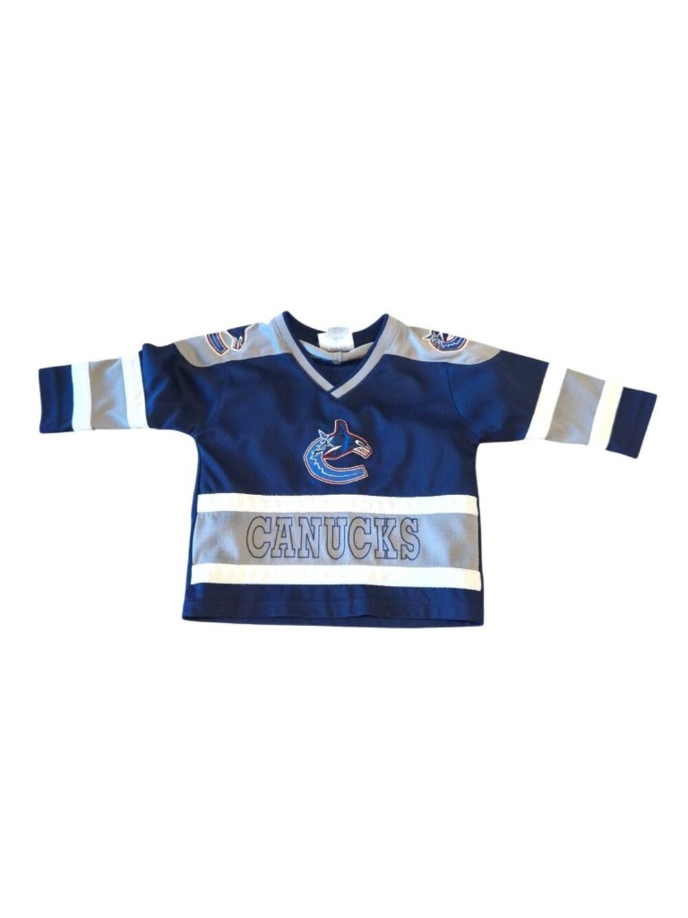 NHL Vancouver Canucks Jersey MightyMac Sports Navy & Gray Size 18 Mo Kids